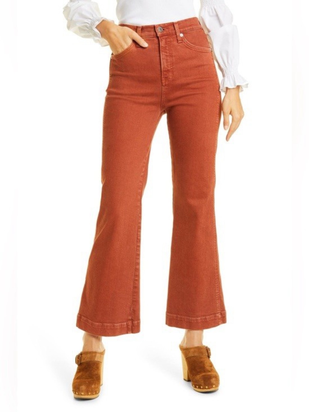 Veronica Beard Carson High Rise Ankle Flare Jeans Cinnamon Rust Size 25